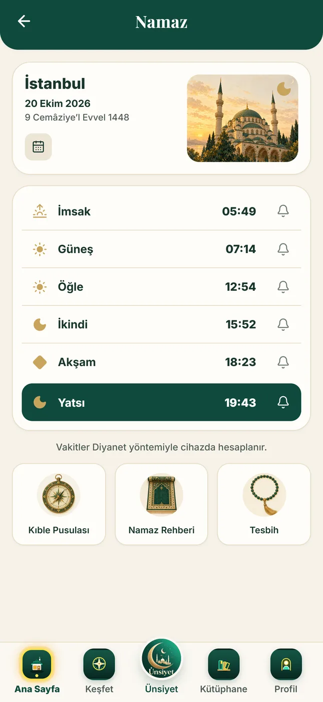 Namaz vakitleri ve kıble